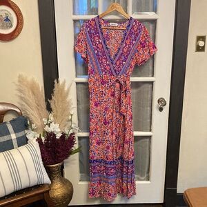 Boho Floral Wrap Flitter Sleeve Maxi Drezz
